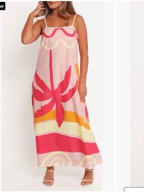 Petal & Pup Pink Maxi Dress with Bold Coral and Yellow Floral Print
